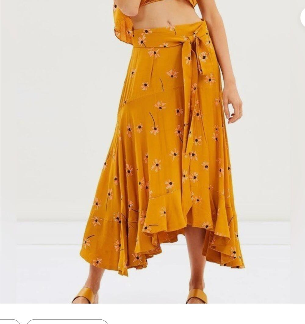 Faithfull the brand  Kamares midi skirt floral Print in Mustard Yellow sz 6 /M